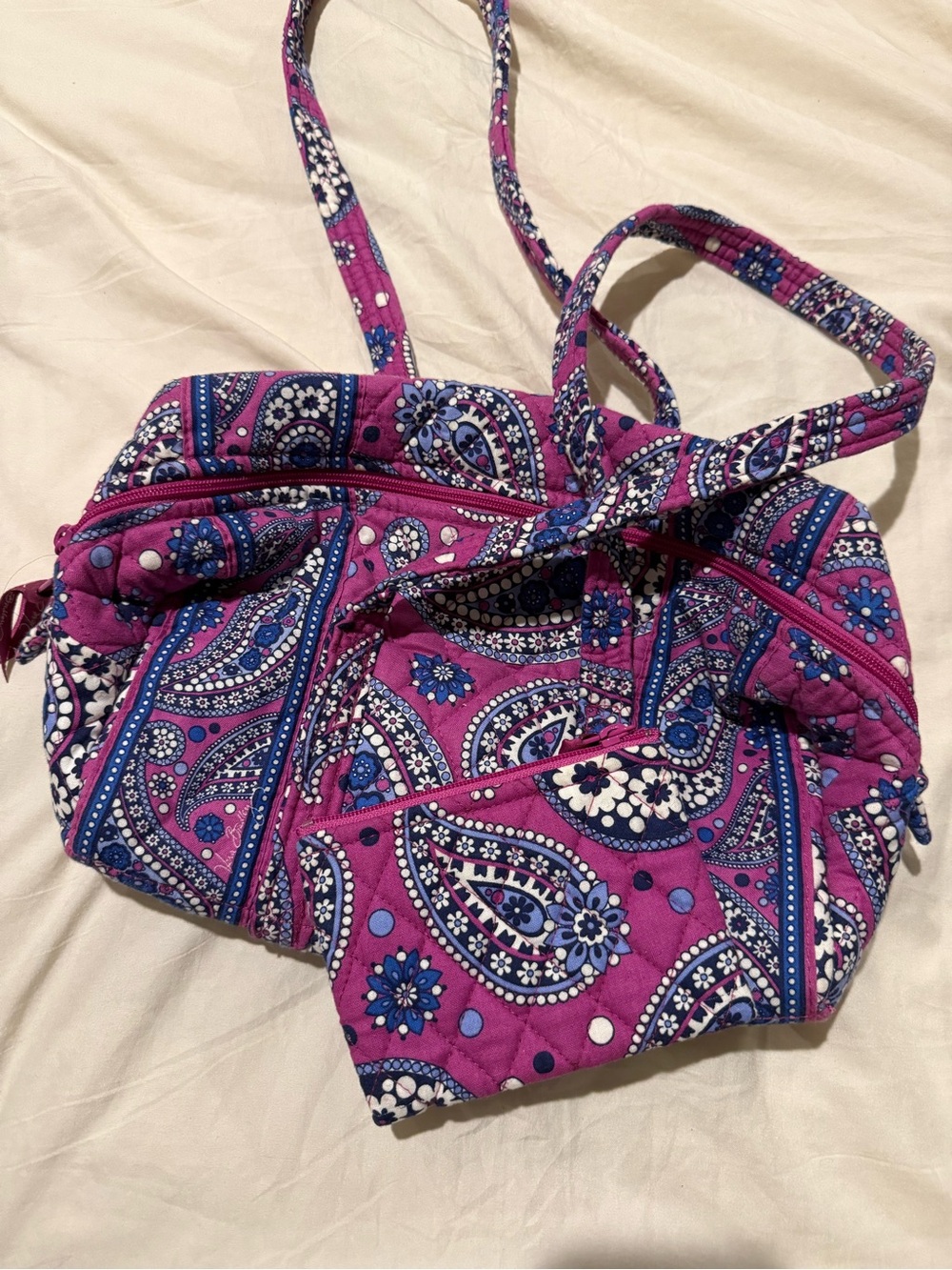 Vera Bradley Pink Paisley Shoulder Bag with Matching Cosmetic Pouch - Picture 2 of 10